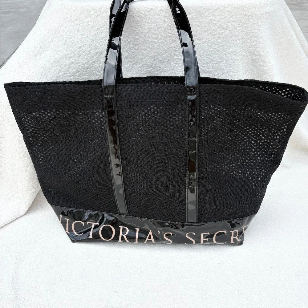 Victoria's Secret 100% Mesh Weekender Oversized Bag with‎ Patent Leather Trim